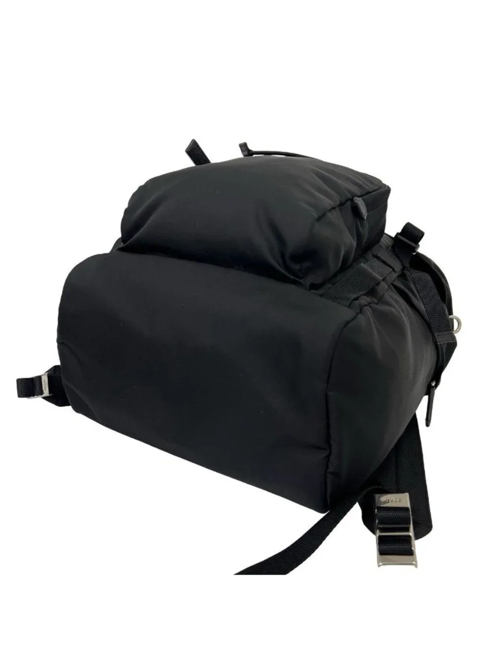 Prada Logo Tessuto Nylon Leather Backpack Black